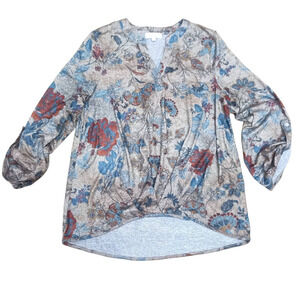 Song N Spirit Women Sz M Floral 3/4 Top Boho Soft Stretch Work Business Casual